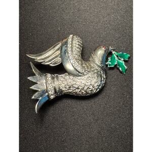 Vintage Kenneth Lane USA Dove w/ Holly Branch in Beak
